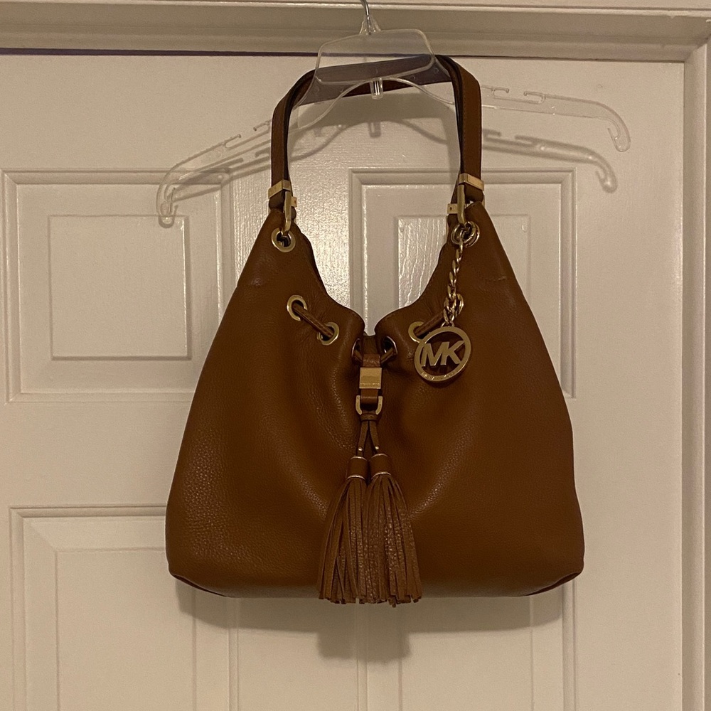 Michael Kors Cognac Leather Tassel Hobo Bag
